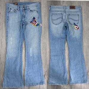 Vintage Lee Womens Size 9M Cotton Floral Embroidered Patch Denim Bootcut Jeans